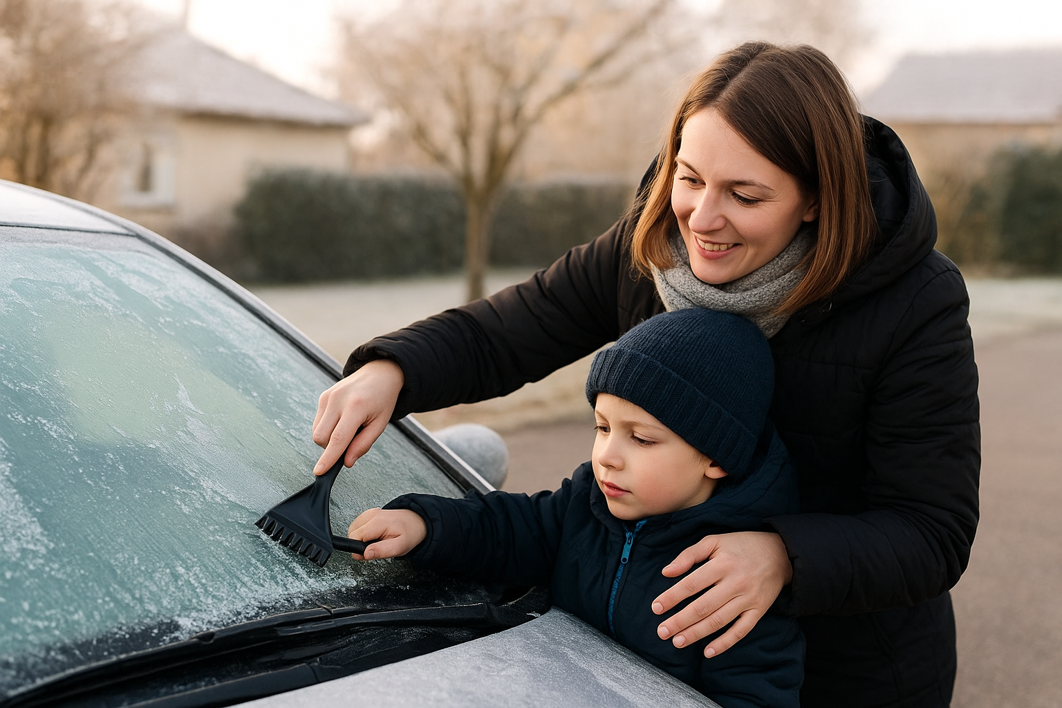 Grattoir à neige et givre en acier inoxydable pour pare-brise