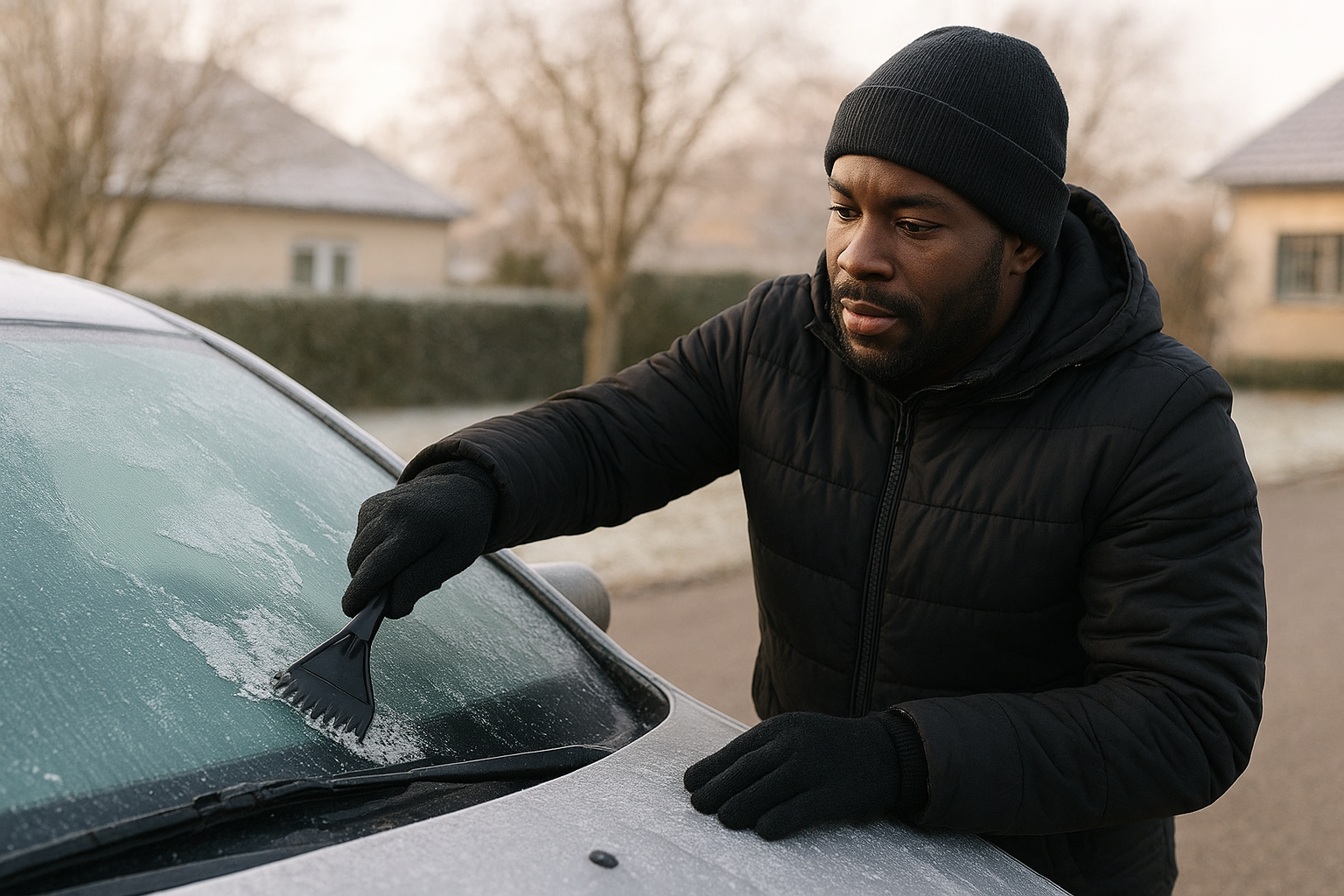 Grattoir à neige et givre en acier inoxydable pour pare-brise